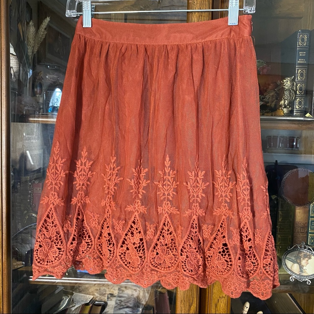 Forever 21 Pumpkin orange embroidered skirt. Size S.